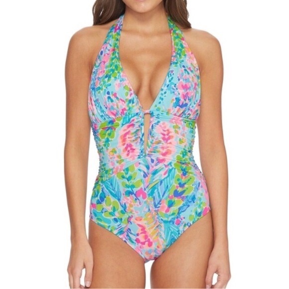 Lilly Pulitzer Other - NWT Lilly Pulitzer Lanai Halter One-Piece swimsuit Catch The Wave Print Halter 2